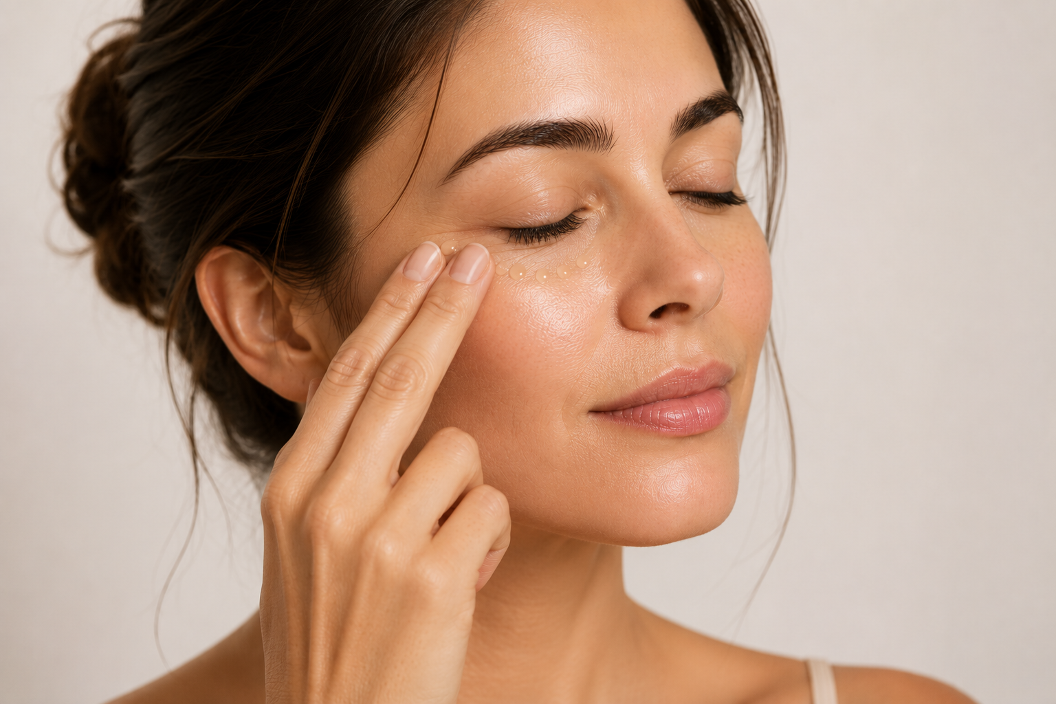 Smoothing the gel outward with eyes closed